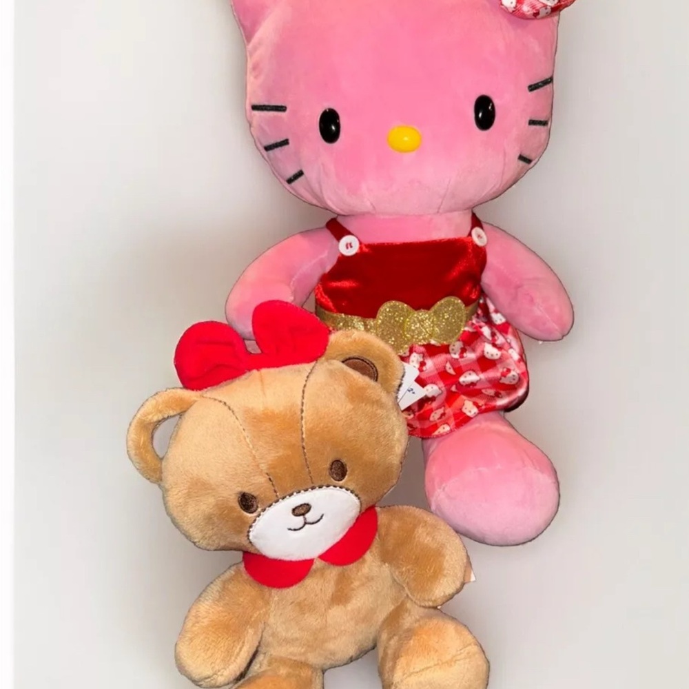 Build A Bear Hello Kitty HOLLY JOLLY & Tiny CHUM With Dress Nwt